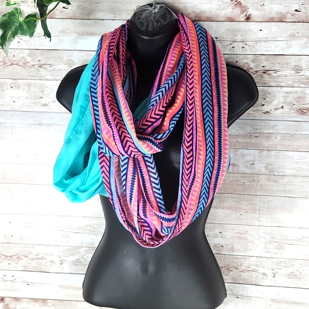 NWT, Fashion Scarves, 2 Teal and multi pattern, perfect for summer fashion.